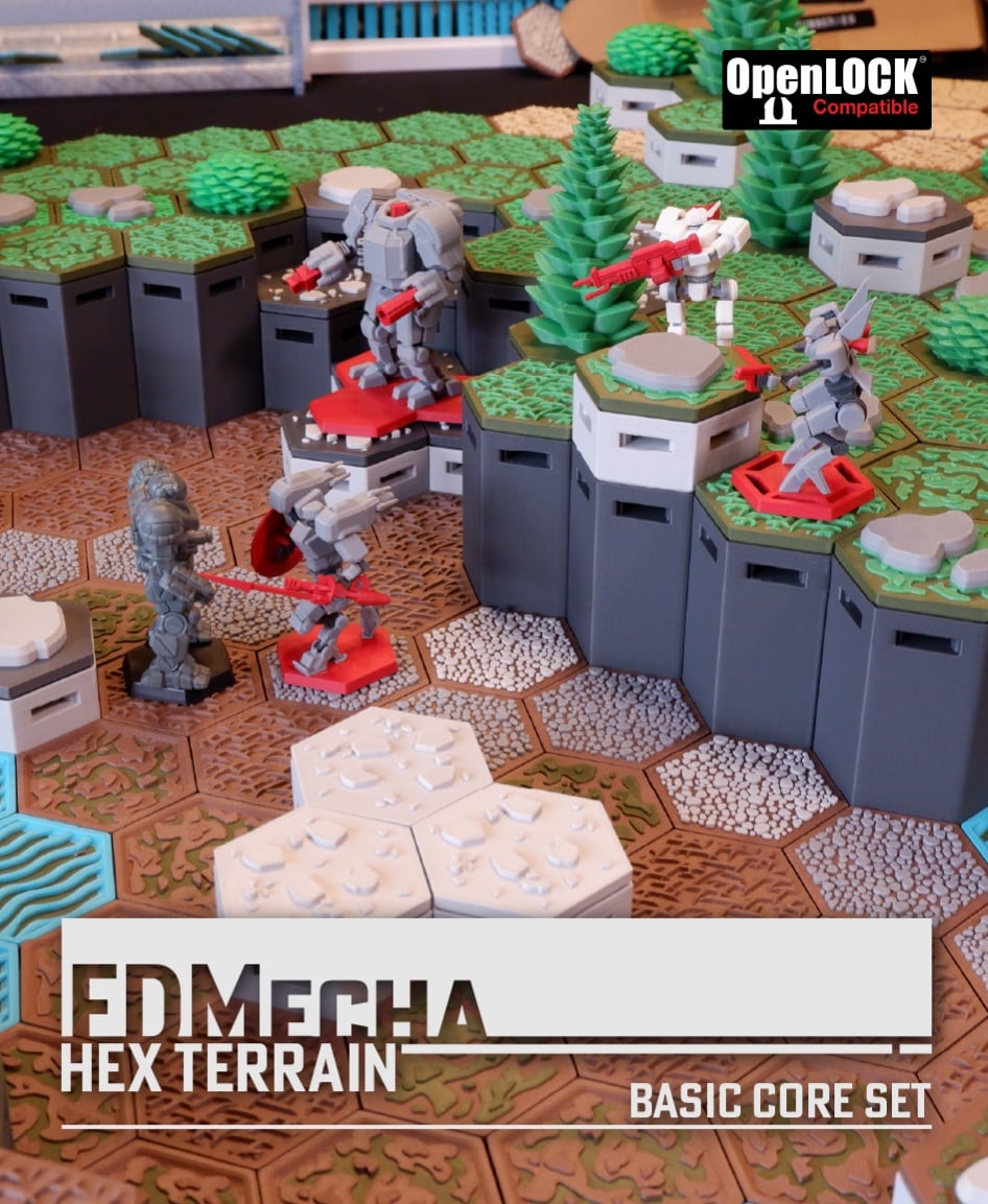 FDMecha Hex Terrain - Basic Core Set 3d model