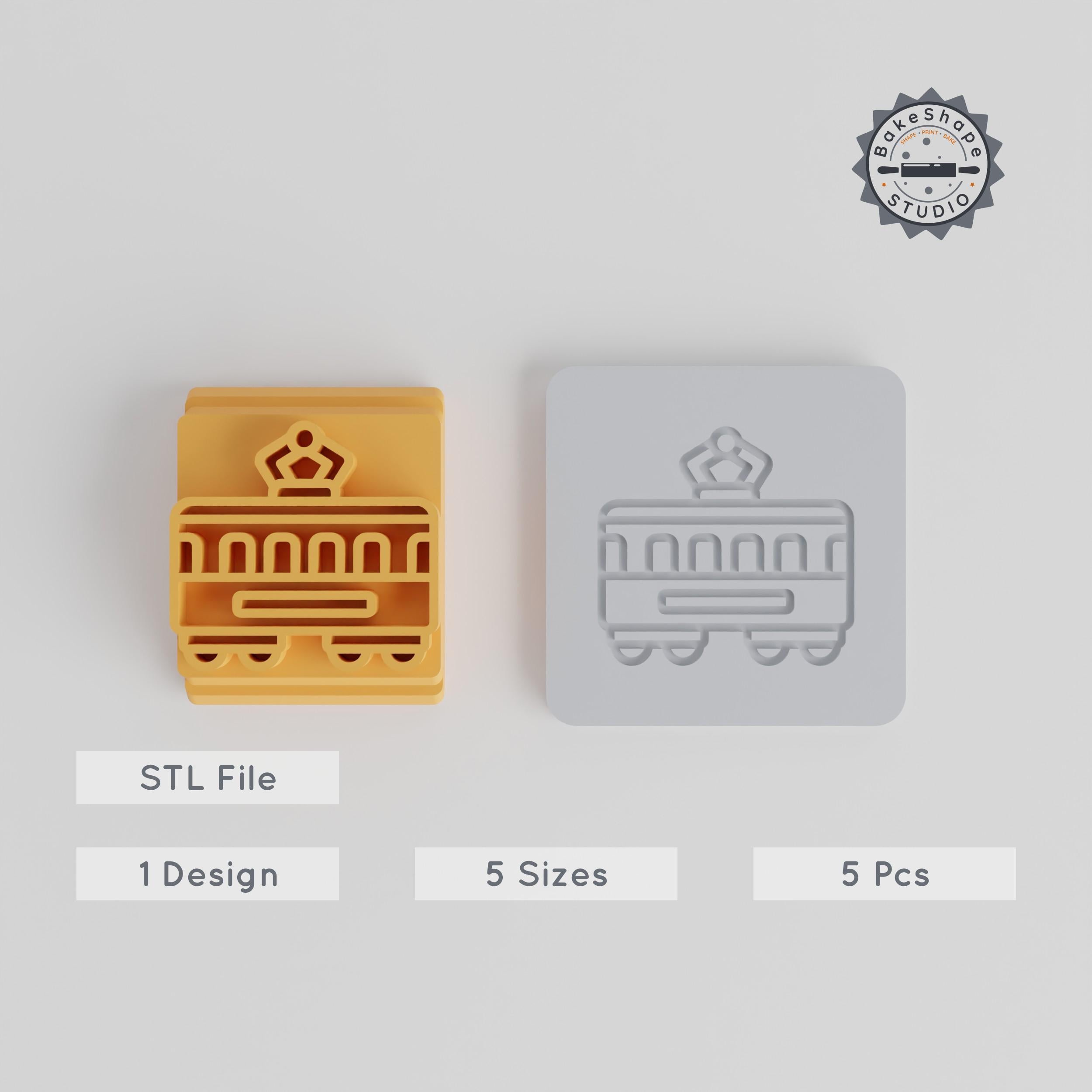 Tram Stamp Tile Collection, 5 Sizes, Perfect for Clay, Cookies & Fondant, Urban Rail Design, City Train Motif for Soft Materials PRODUCT_3383 3d model