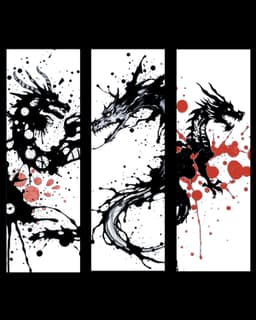 the splattering of ink creates the design of dragons - Set of Bookmarks 3d model