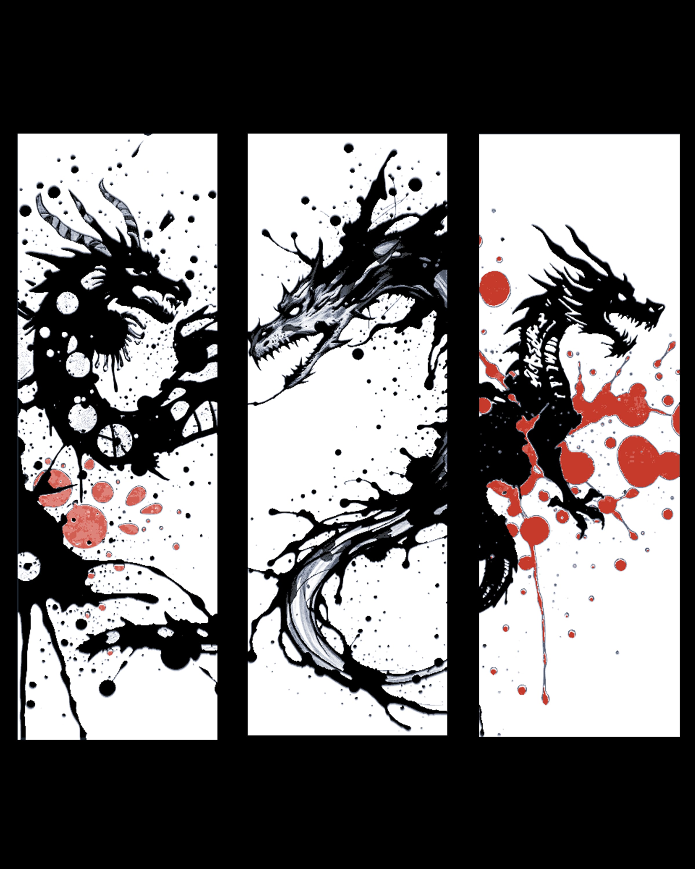 the splattering of ink creates the design of dragons - Set of Bookmarks 3d model