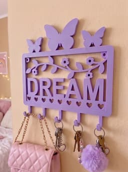 Whimsical "DREAM" Butterfly Wall Hook Rack - Decorative Key & Jewelry Organizer 3d model
