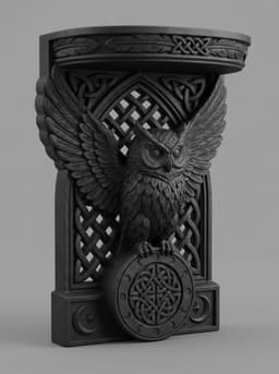 Gothic Celtic Owl Wall Corbel - Mythical Floating Shelf 3D Print 3d model