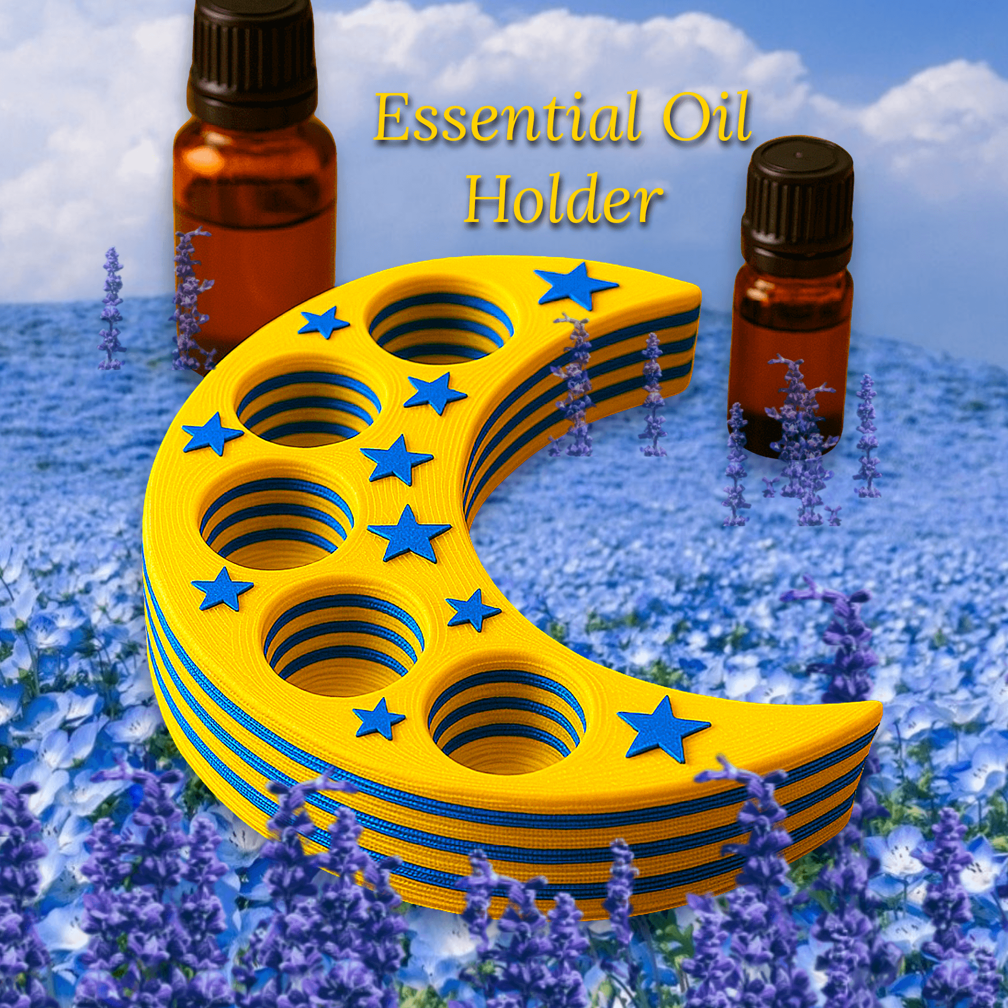 Crescent Moon Oil Holder Organizer - 3 unique files - no supports 3d model