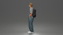 Student standing with backpack wearing oversized tee and baggy jeans 3d model