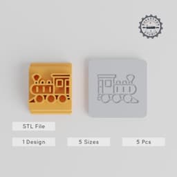 Steam Train Stamp Tile Set, 5 Motif Sizes (20-40mm), Perfect for Clay, Cookies & Fondant PRODUCT_3374 3d model