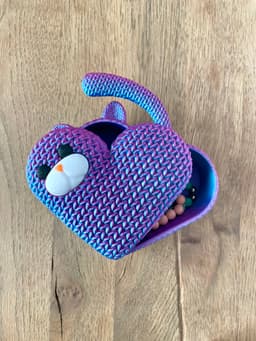 Knitted Heart Kitten Jewelry Box / Multi Parts / No Supports 3d model
