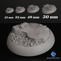 Miniature Base with Rocks and Skulls – Sizes 25, 32, 40, and 50 mm (Pre-supported) 3d model