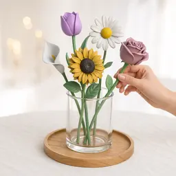 Multicolor Flower Decor Bundle | 5 Different Bloom Designs | Modular Stem Assembly 3d model