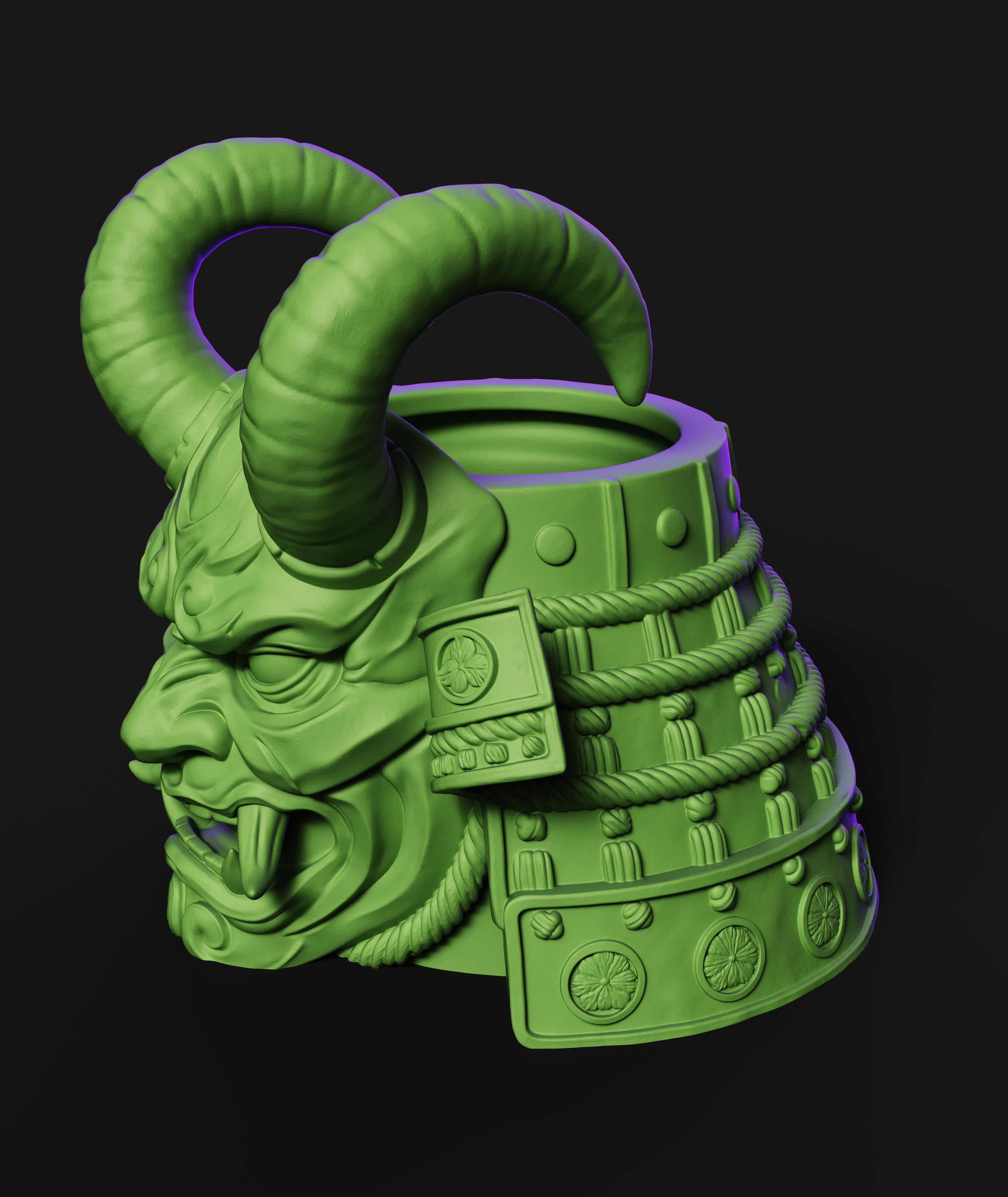 Oni Samurai Mask STL | Japanese 3D Print | Desk Bust 3d model