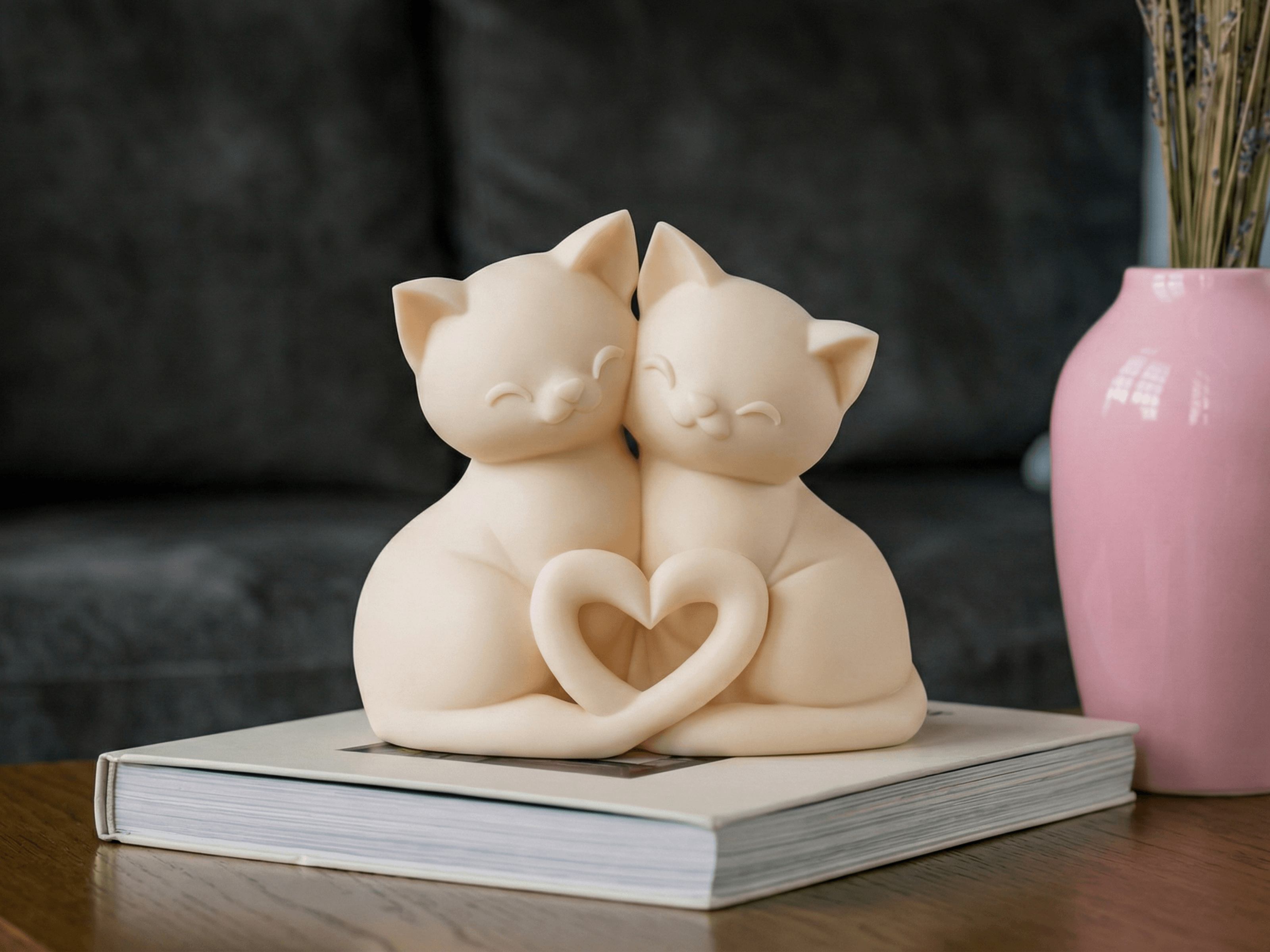 Heart-Tailed Cat Couple 3d model