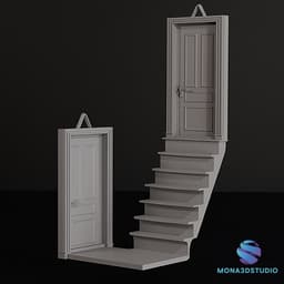 Corner Shelf with Stairs and Doors - Commercial License 3d model