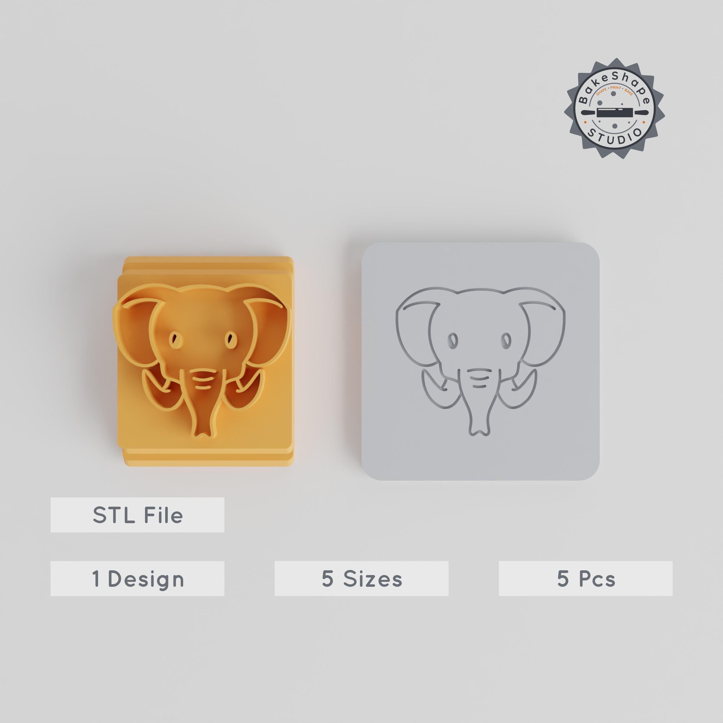 Elephant Stamp Tile Set, 5 Motif Sizes 20-40mm, Ideal for Clay, Cookies & Fondant, Wildlife & Jungle Themes PRODUCT_5603 3d model