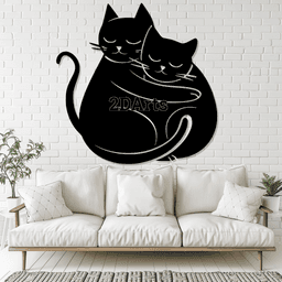 Two Chubby Cuddling Cats 2D Wall Art/Window 3d model