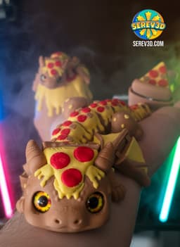 Pizza Dragon Flexi - Clicker Tail Fidget, Keychain Baby Dragon & Pizza Egg Container STL/3MF 3d model