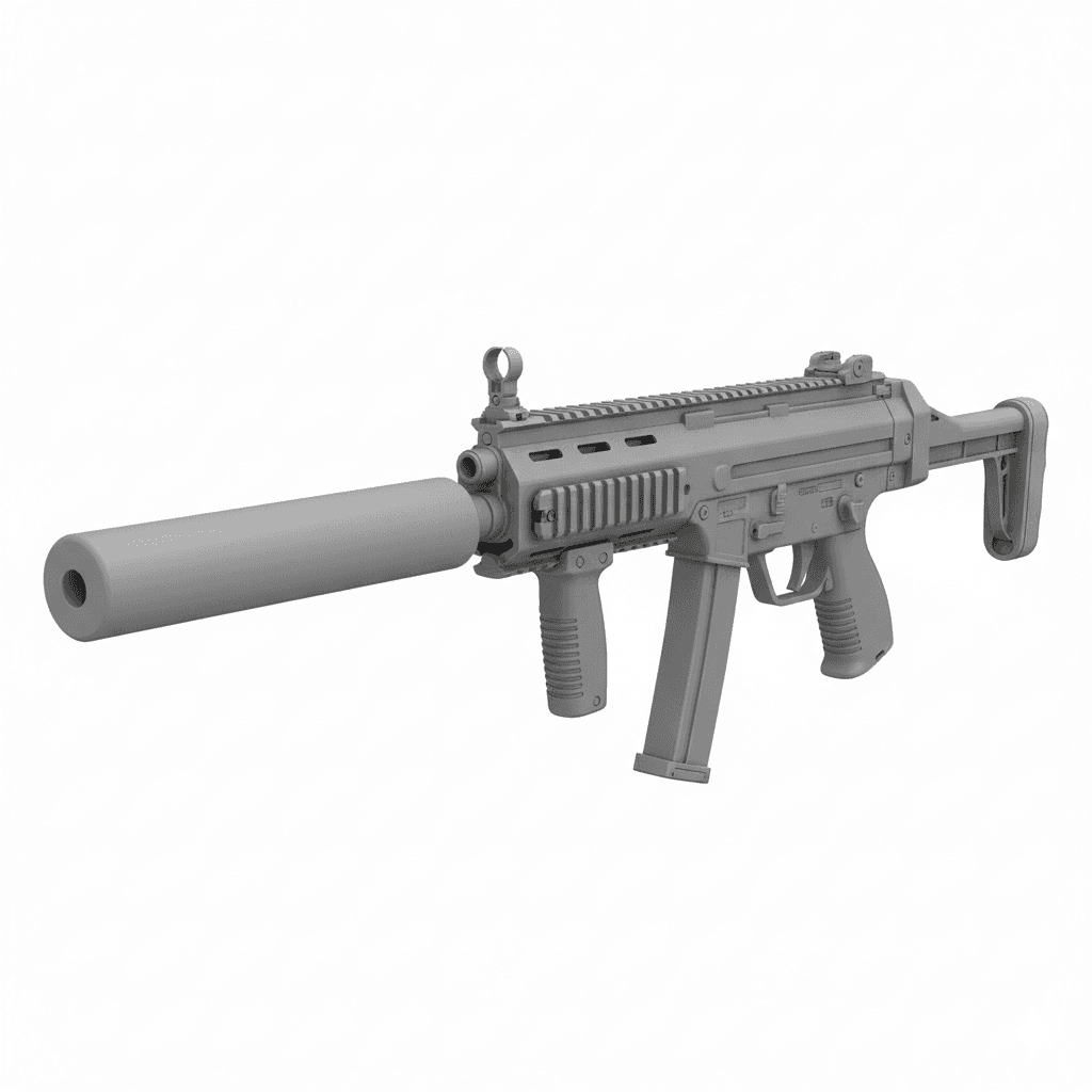 Gun Suppressed MP7 Stealth Tactical PDW 3d model