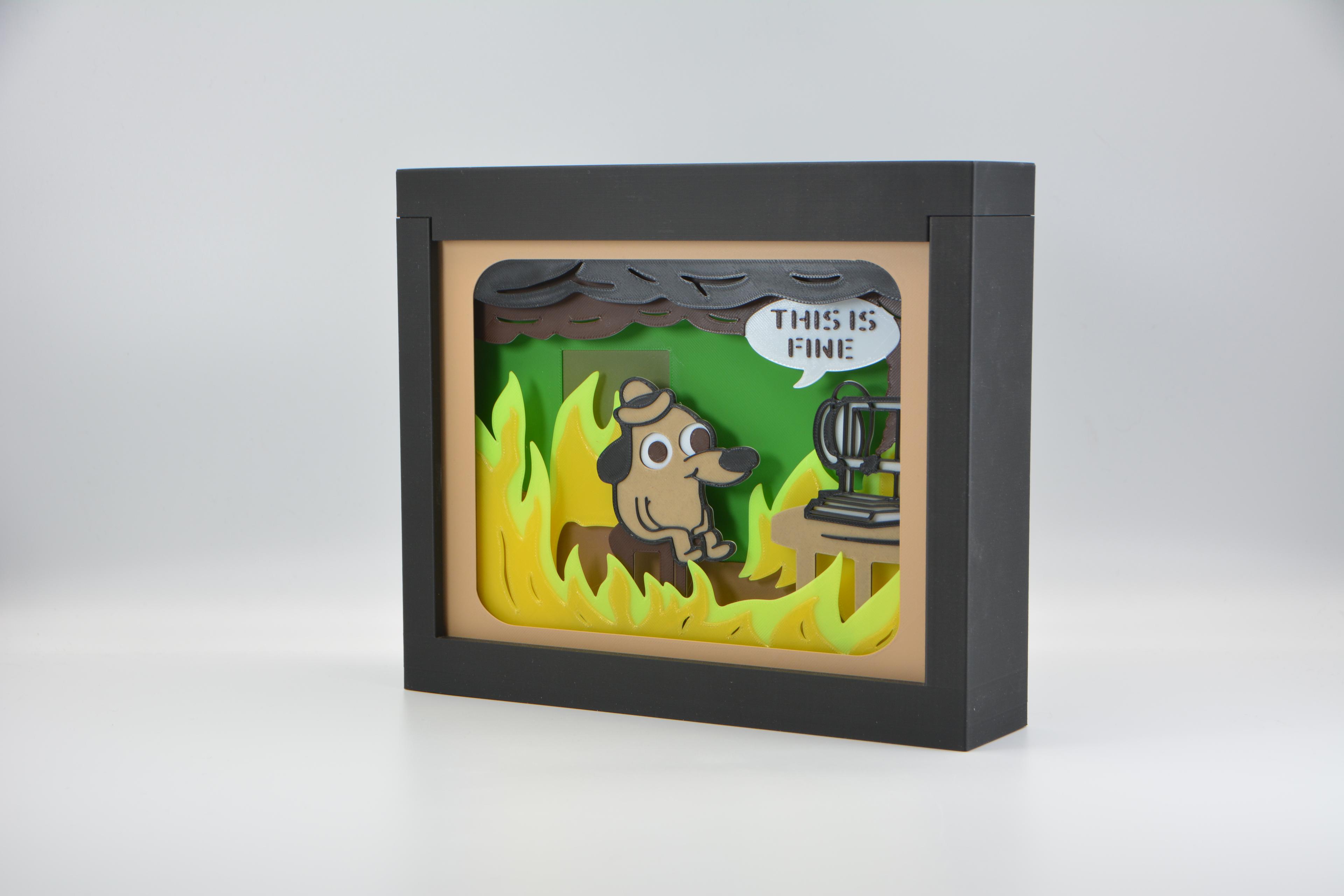 🔥 This Is Fine - 3D Printer on Fire - Shadow Box 🔥 3d model