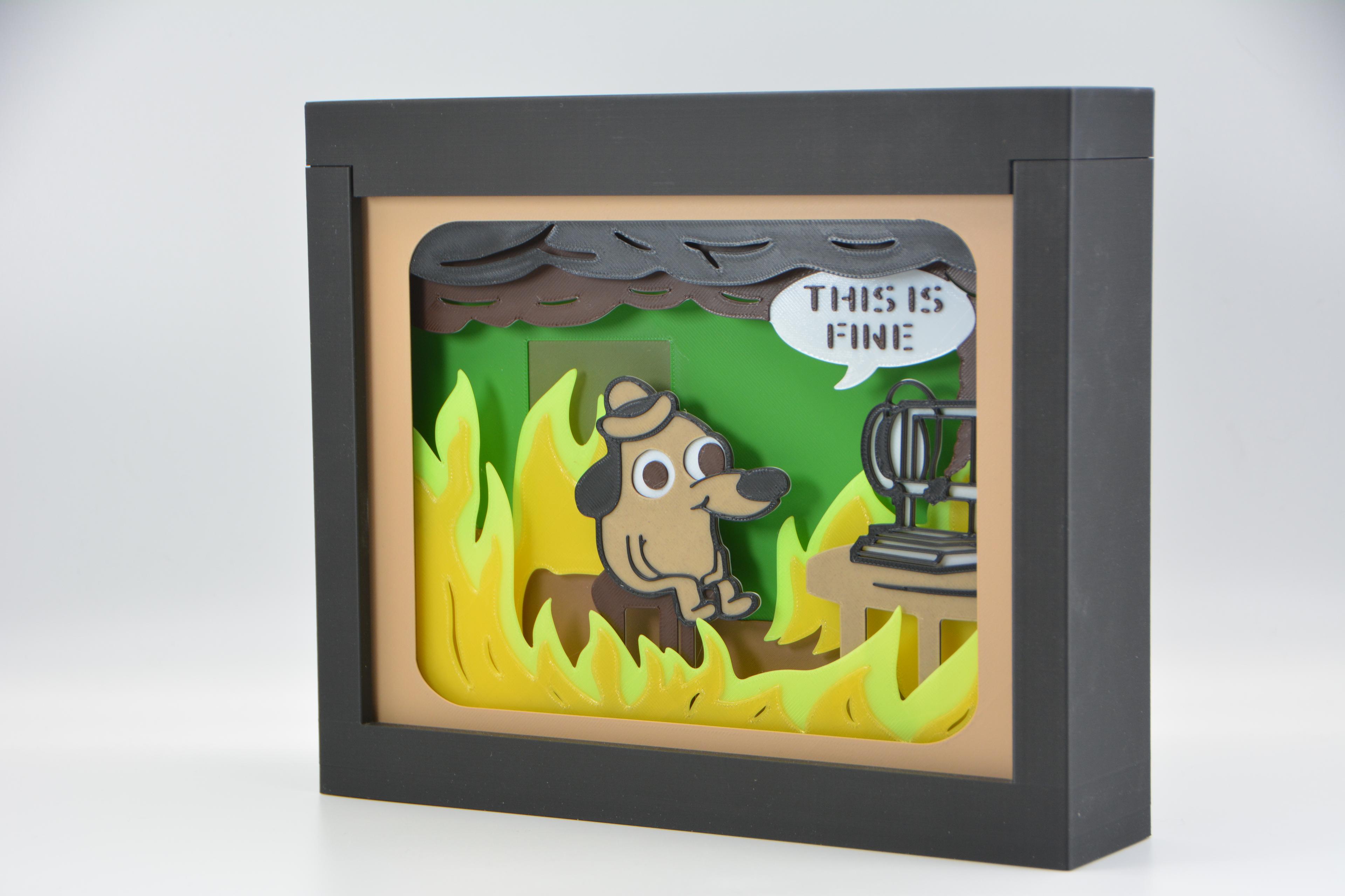 🔥 This Is Fine - 3D Printer on Fire - Shadow Box 🔥 3d model
