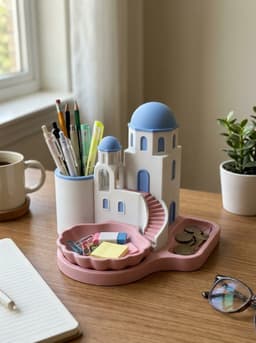 Santorini Architecture Desk Organizer | Coastal Greek Village Pen Holder & Catchall Tray 3d model