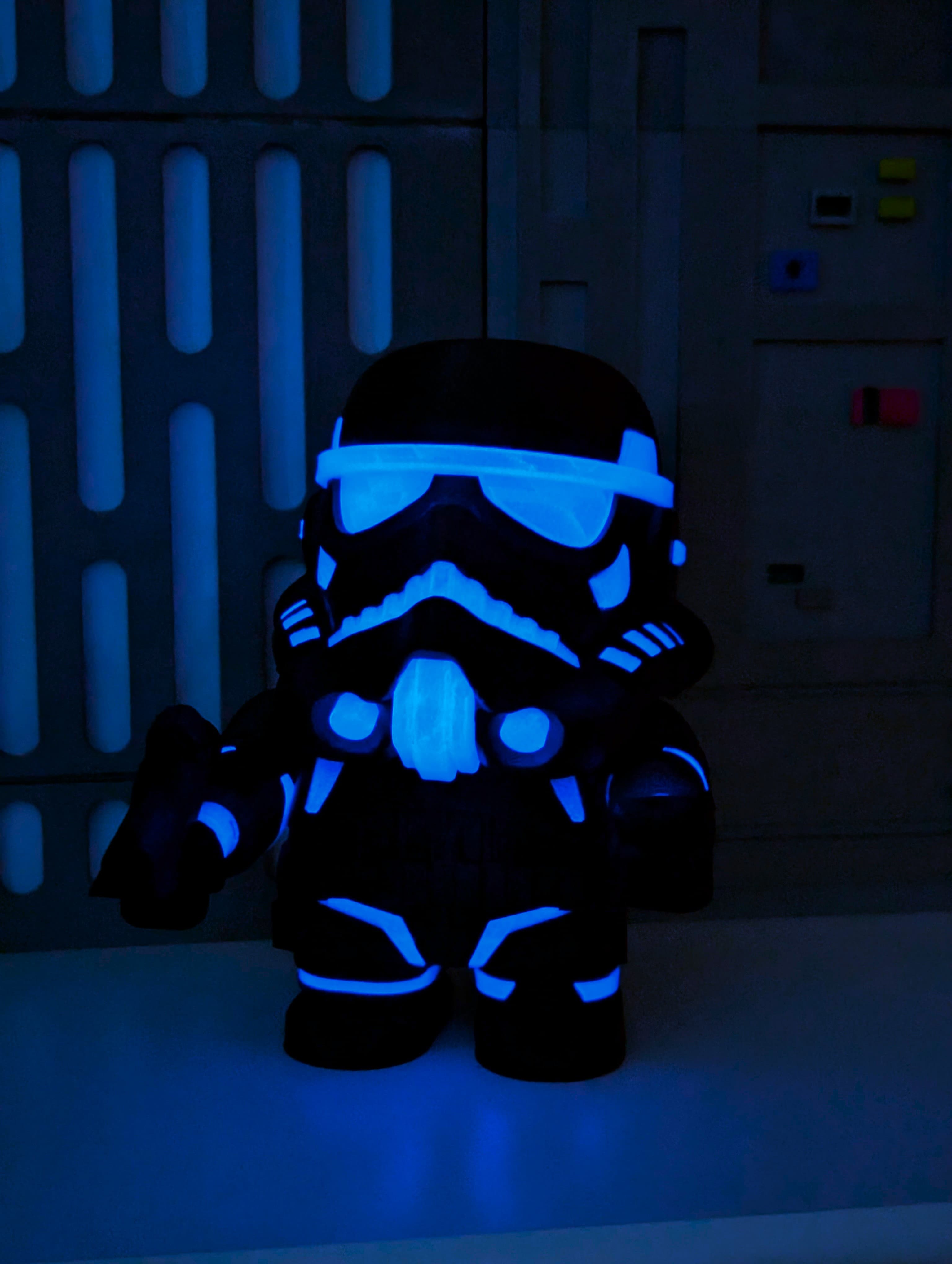 My Tron inspired Stormtrooper with 3D printed background and Glow in the Dark blue filament from Eryone