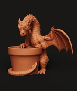 Dragon Planter Figurine | Mythical Creature Pot Decor | Guardian Dragon Statue 3d model