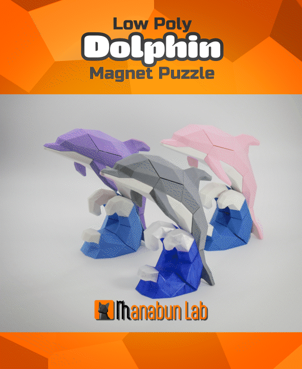 Low Poly Dolphin Magnet Puzzle (No supports, no AMS) 3d model