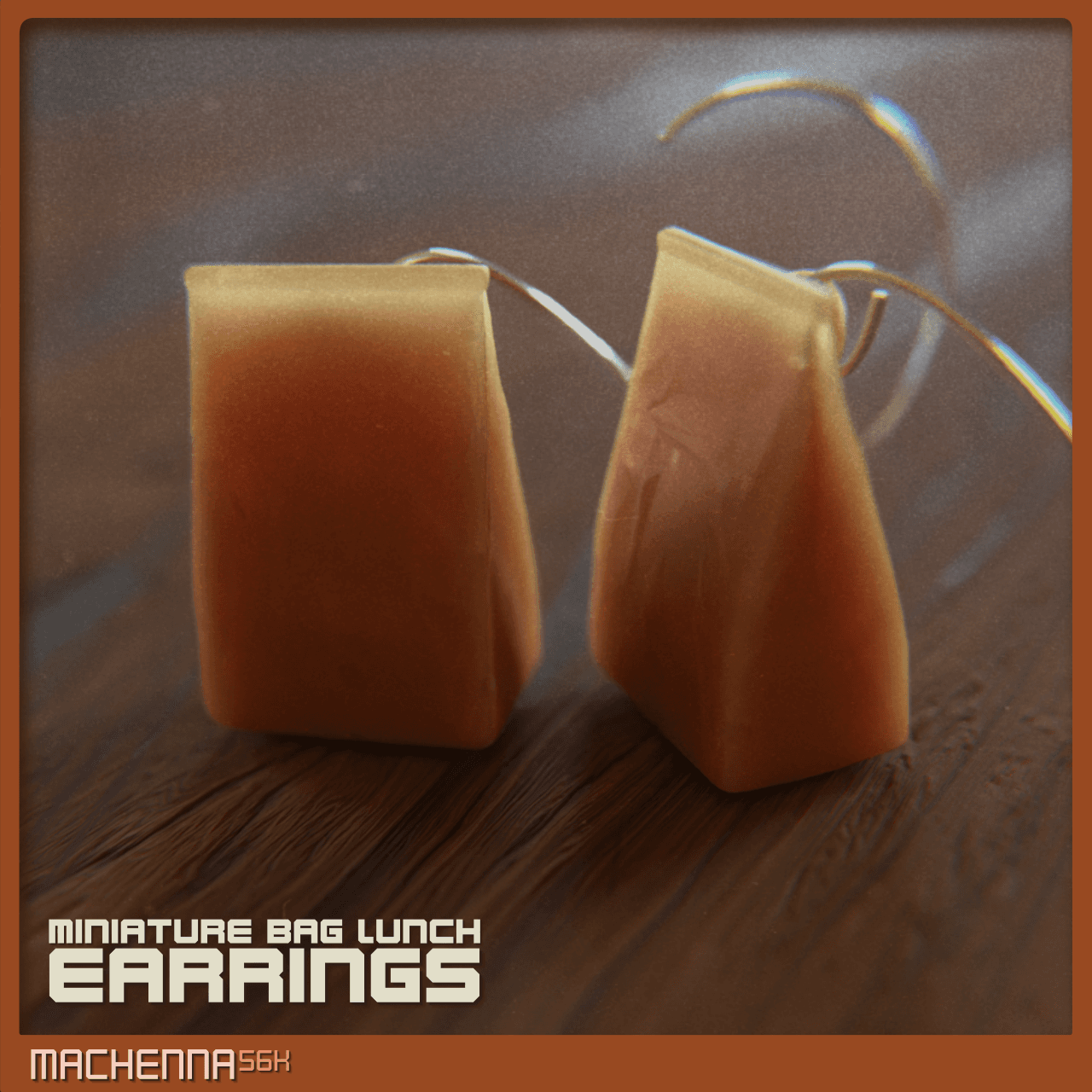Miniature Bag Lunch Earrings 3d model