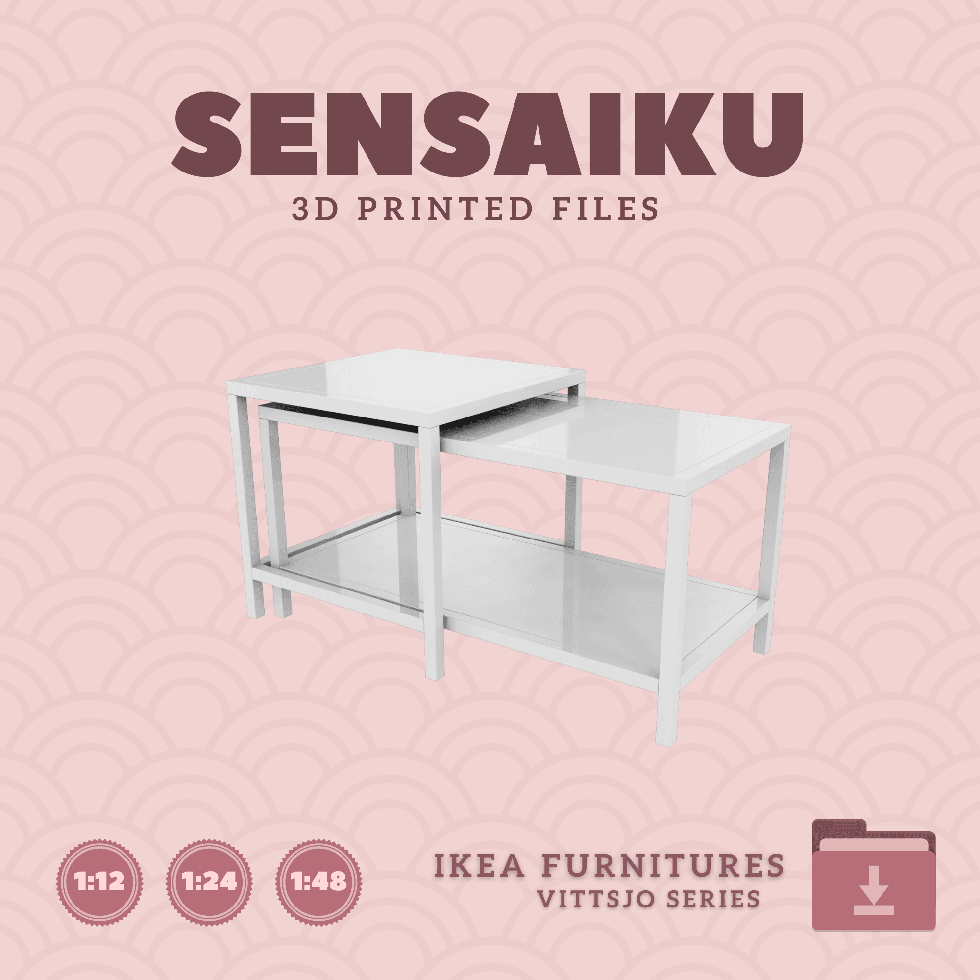 Miniature Replica 06. VITTSJO Nesting Tables for Miniature Dollhouse - IKEA - 3D Print Instant Downl 3d model