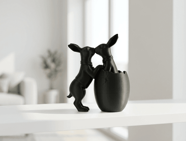 Two Easter Bunnies Kissing - Cute Holiday Sculpture 3d model