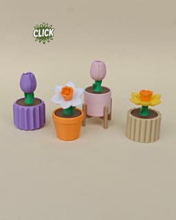 Daffodil and Tulip Flower Fidget Clicker Keychain 3d model