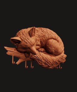 Sleeping Fox Hook STL | Wall Hanger 3D Print | Cottagecore Decor 3d model