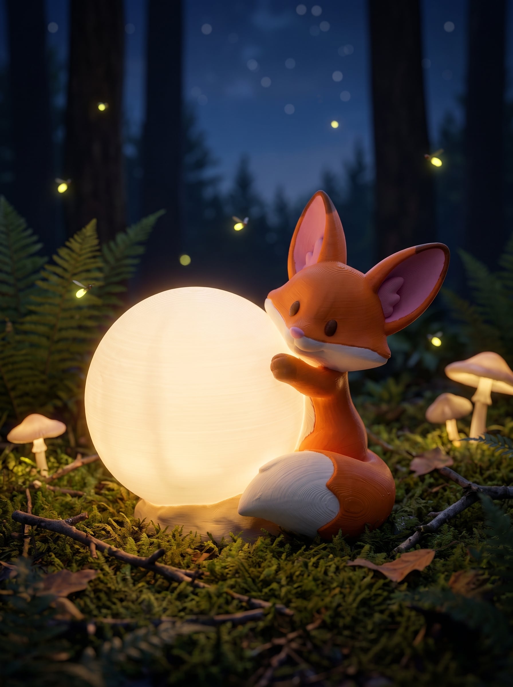 Cute Fox Moon Lamp | 3D Printable STL | Adorable LED Night Light Sculpture 3d model