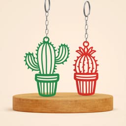 3D Cactus Keychain Set; 2 pcs. Set, Cute Plant Themed Keychain, Gift for Cactus Lovers, Unique Gift 3d model