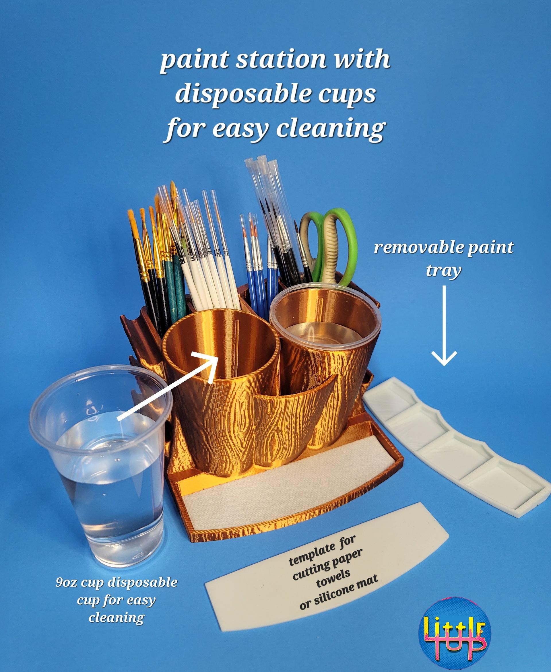 Wooden paint  station works with 2 disposable 9oz. water cup for eazy cleaning  3d model