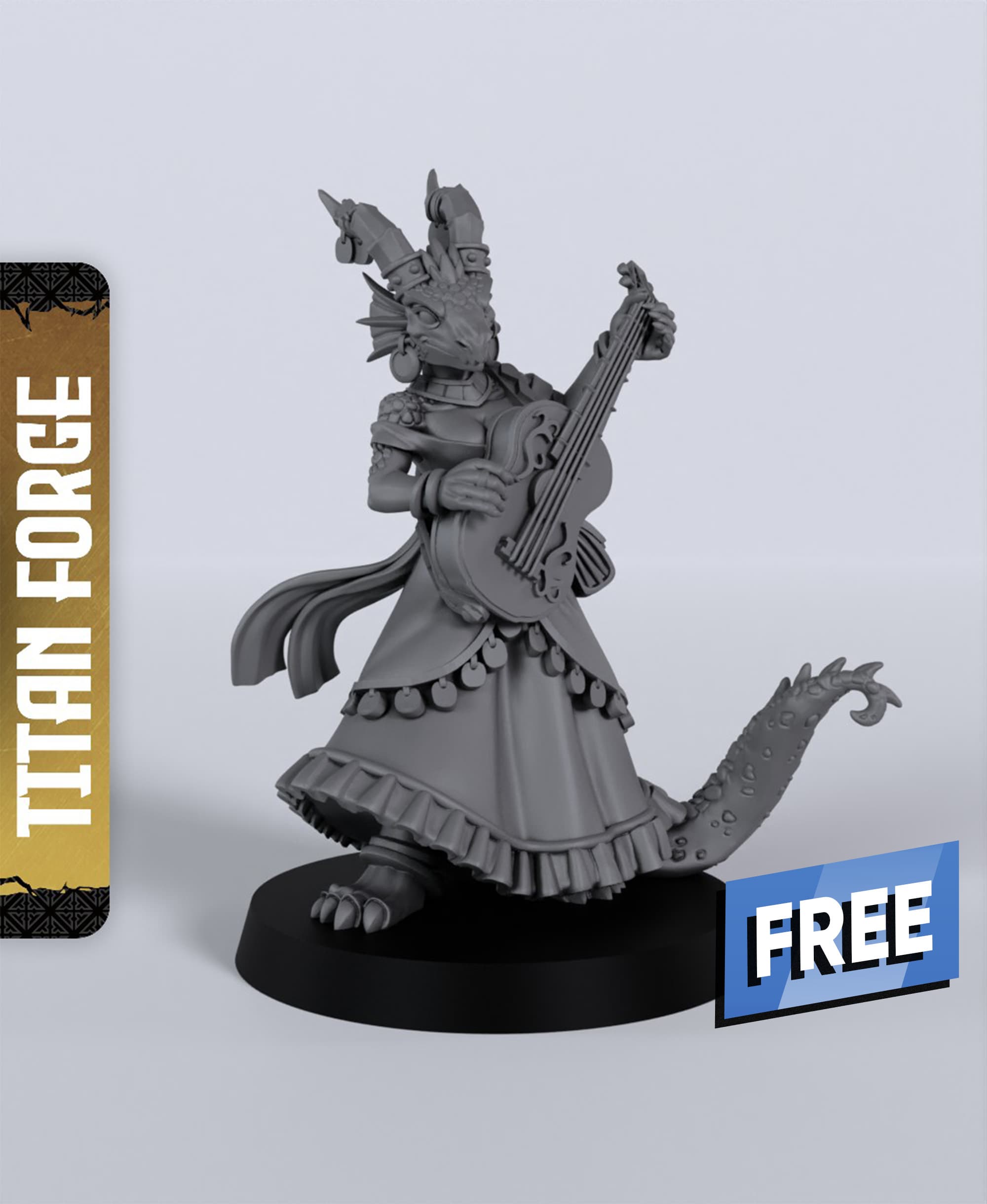 Dragonborn Female Bard A - With Free Dragon - 5e DnD Inspired for RPG and Wargamers 3d model
