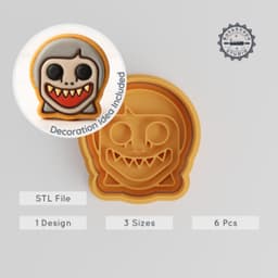Demon Girl Shape Cutter & Stamp, Halloween Spooky Cookie Fondant Set, Scary Horror Emoji, 3 Sizes PRODUCT_956 3d model