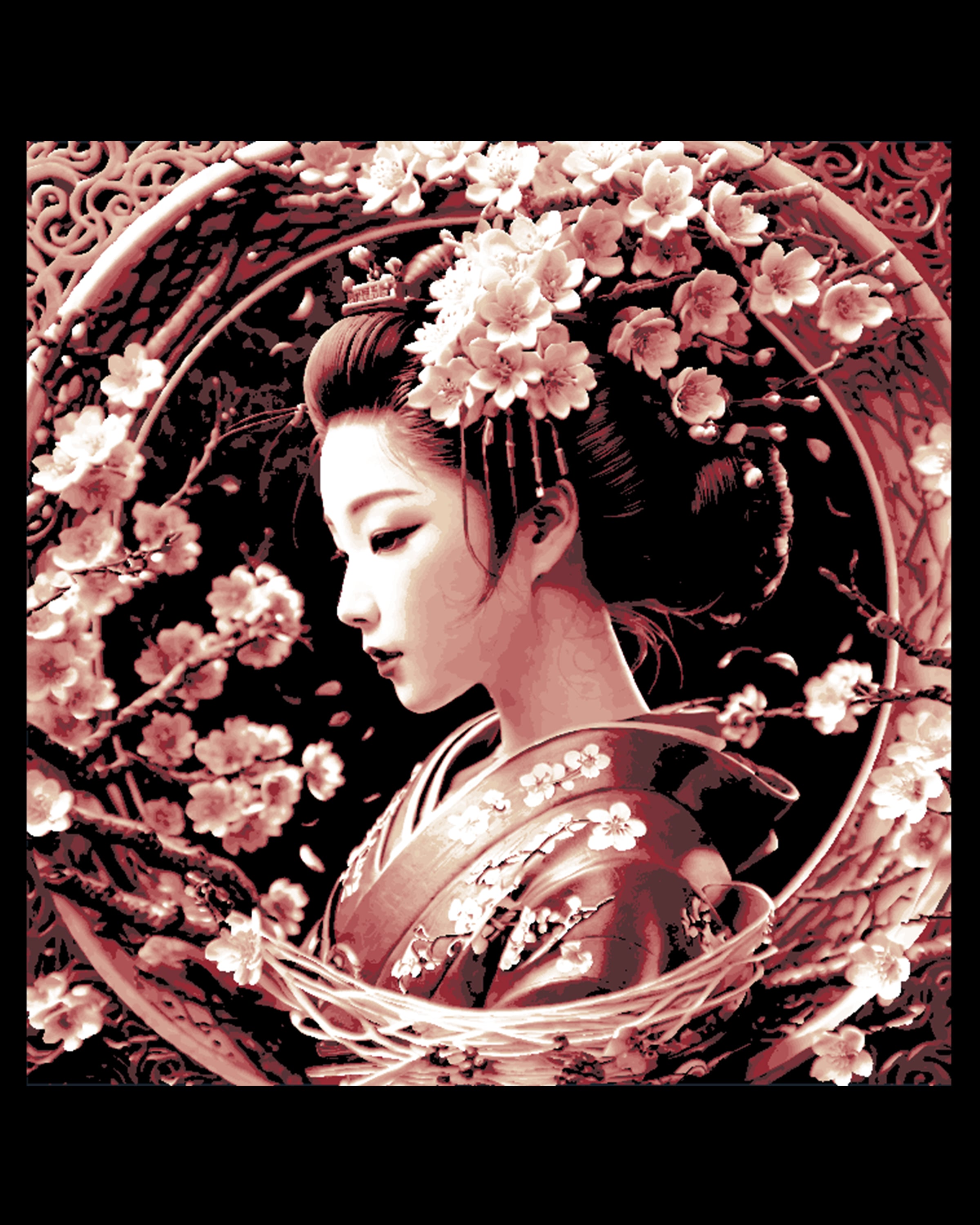 Spring Cherry Tree Blossoms and the beautiful artist Geisha 3d model