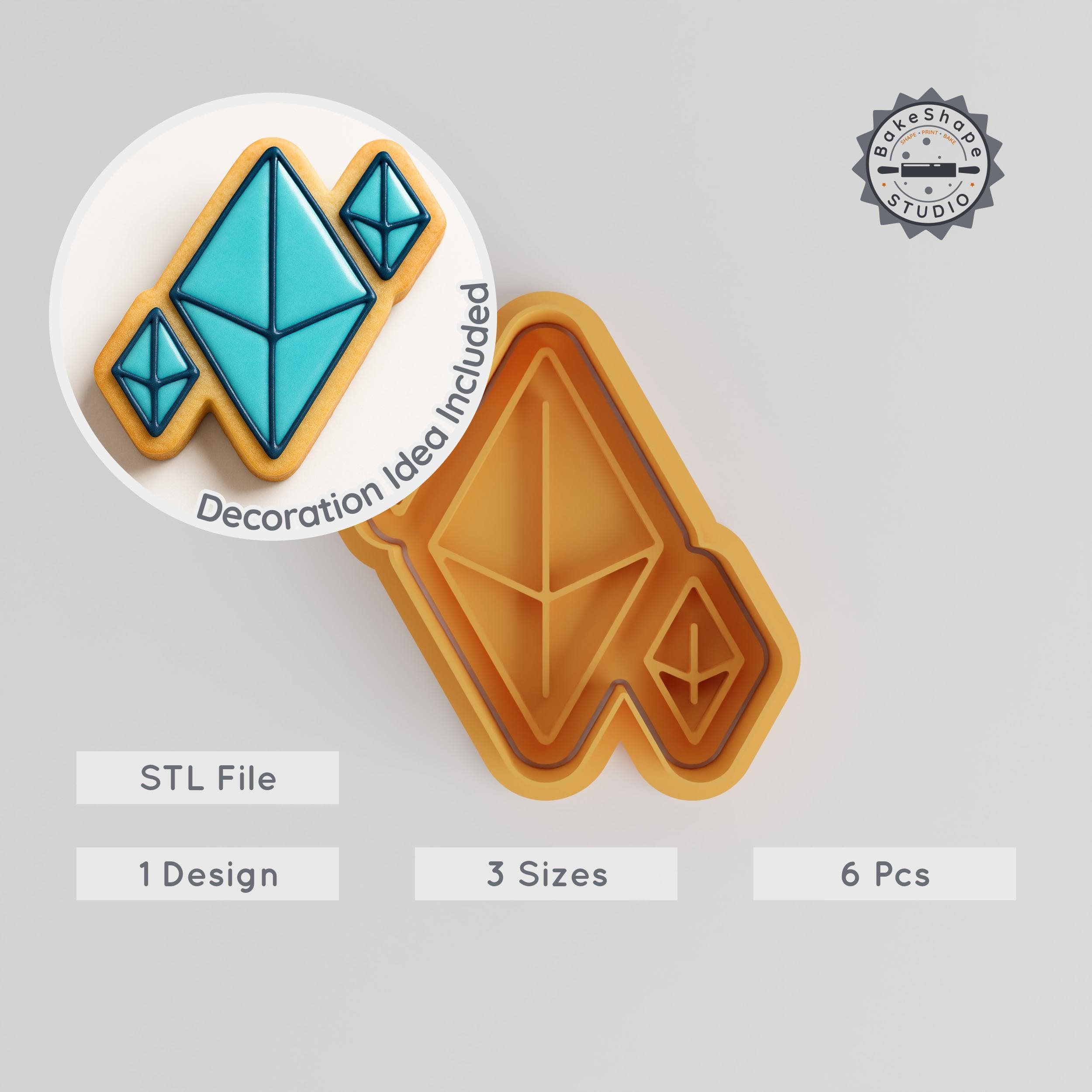 Gems Shape Cutter & Stamp Set, Perfect for Cookies & Fondant, 6 Piece Set in S/M/L Sizes for Baking & Crafting PRODUCT_696 3d model