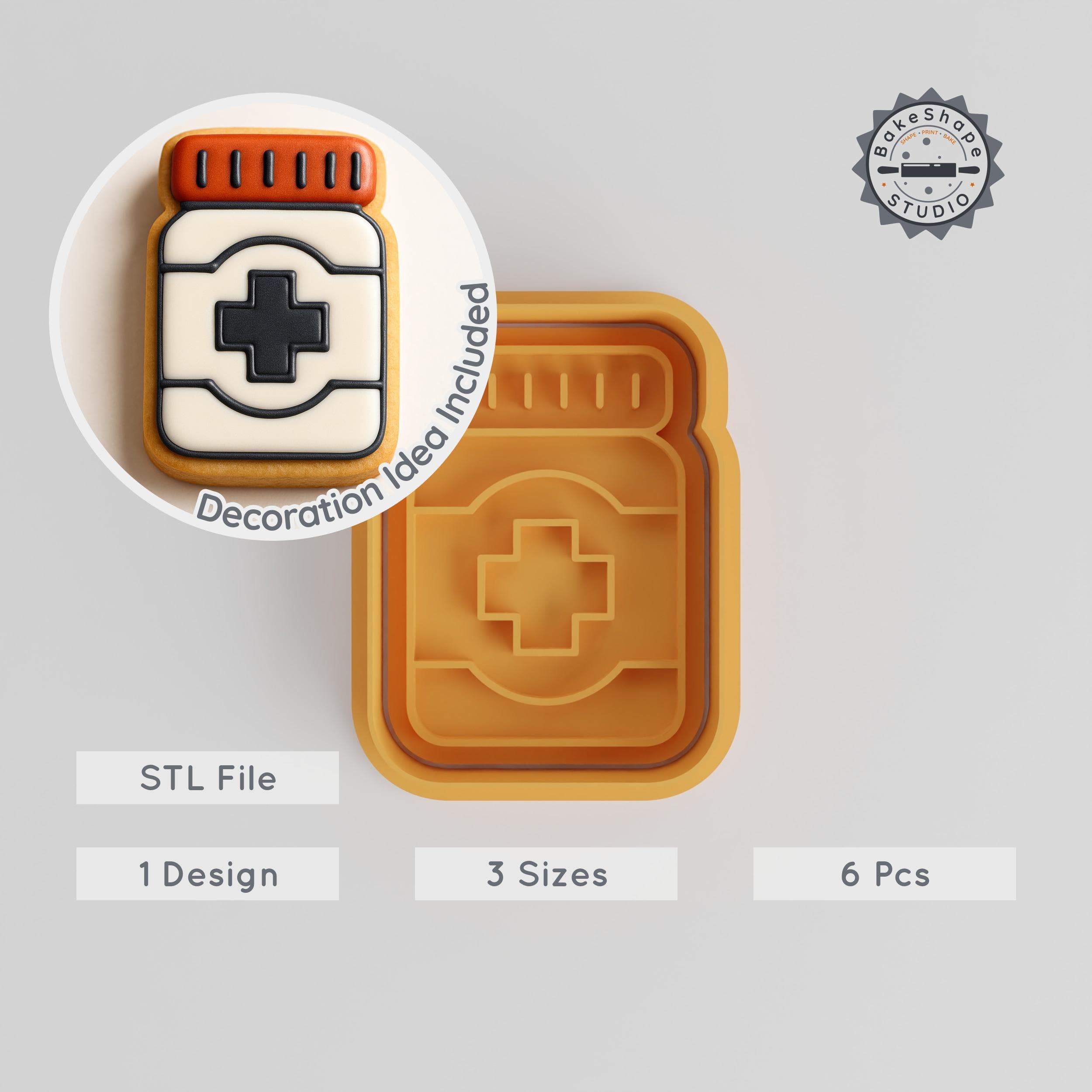 Medication Design Cookie Cutter & Stamp Set, Dental Theme, 6 Pieces, S/M/L Sizes, Perfect for Fondant & Cookies PRODUCT_502 3d model