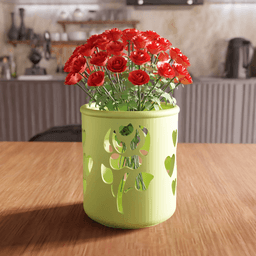 Romantic Rose and Heart Cutout Vase 3d model