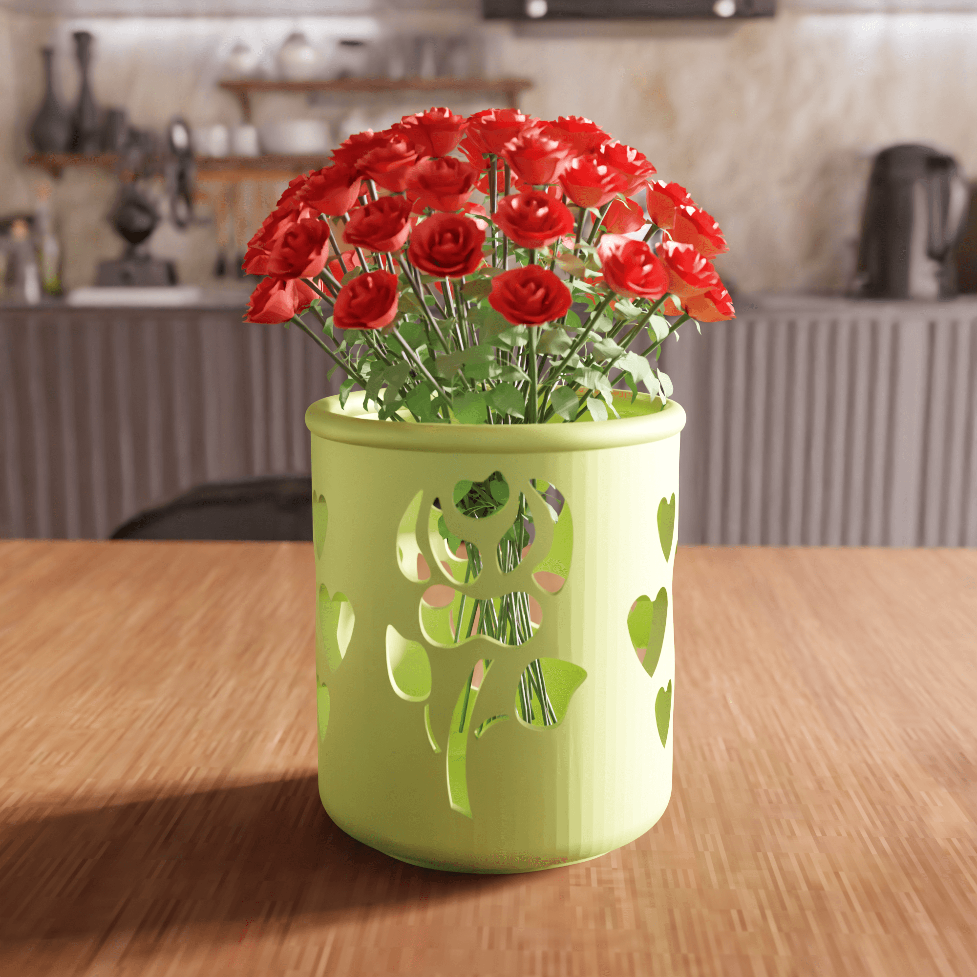 Romantic Rose and Heart Cutout Vase 3d model