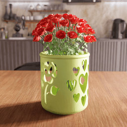 Romantic Rose and Heart Cutout Vase 3d model