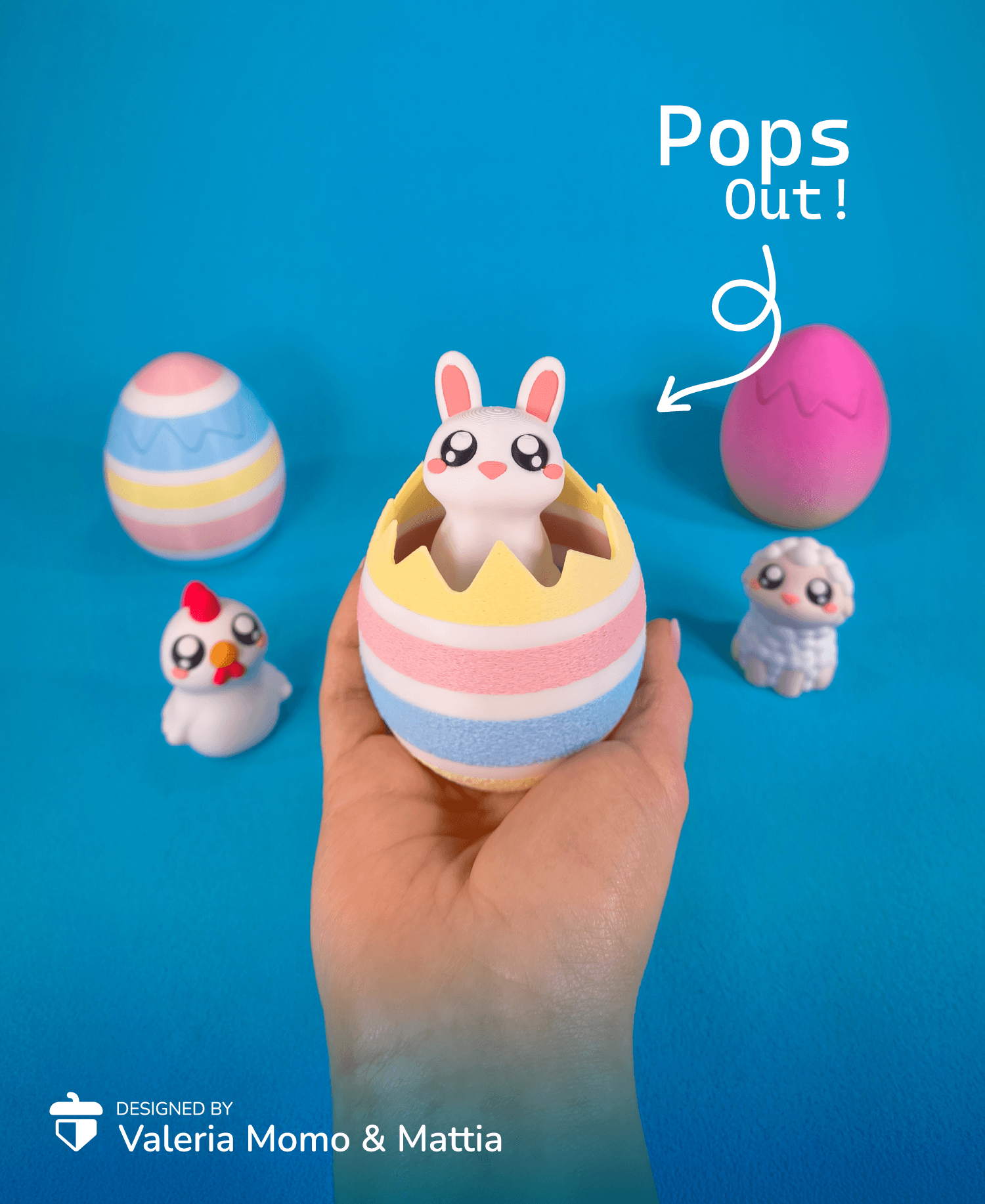Easter Pop-Out Finger Toy Set (Eggs included), Bunny Chicken and Sheep 3d model