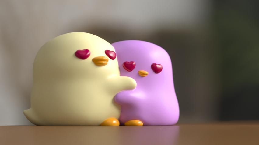 ♡♡♡ LOVE CHIKS , cute adorable and cuddly kawaii adorable , cuddling ducklings by TinyMakers3D 3d model