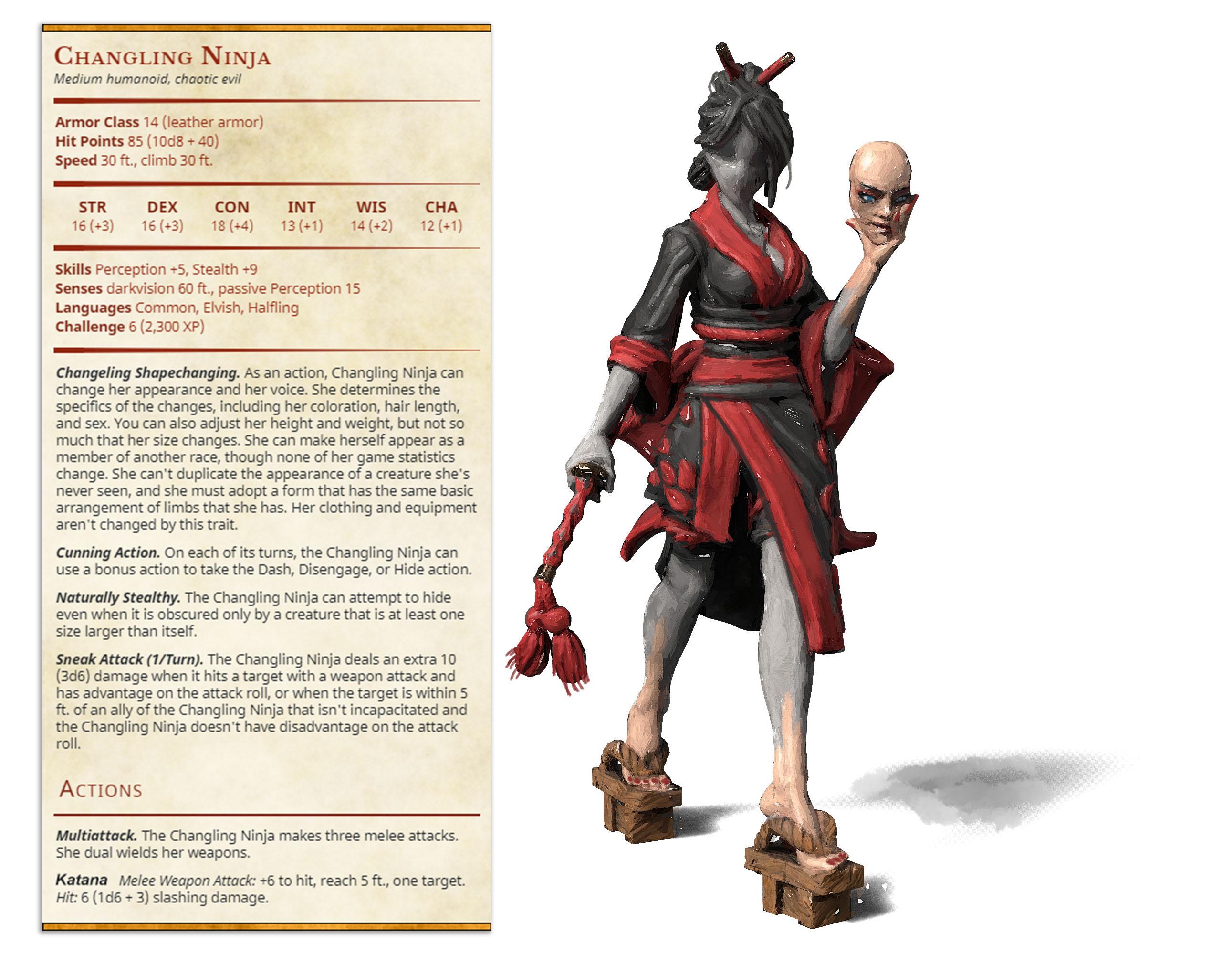 Changelin Ninja - Mimics Vs Ninjas - PRESUPPORTED - Illustrated and Stats - 32mm scale			 3d model