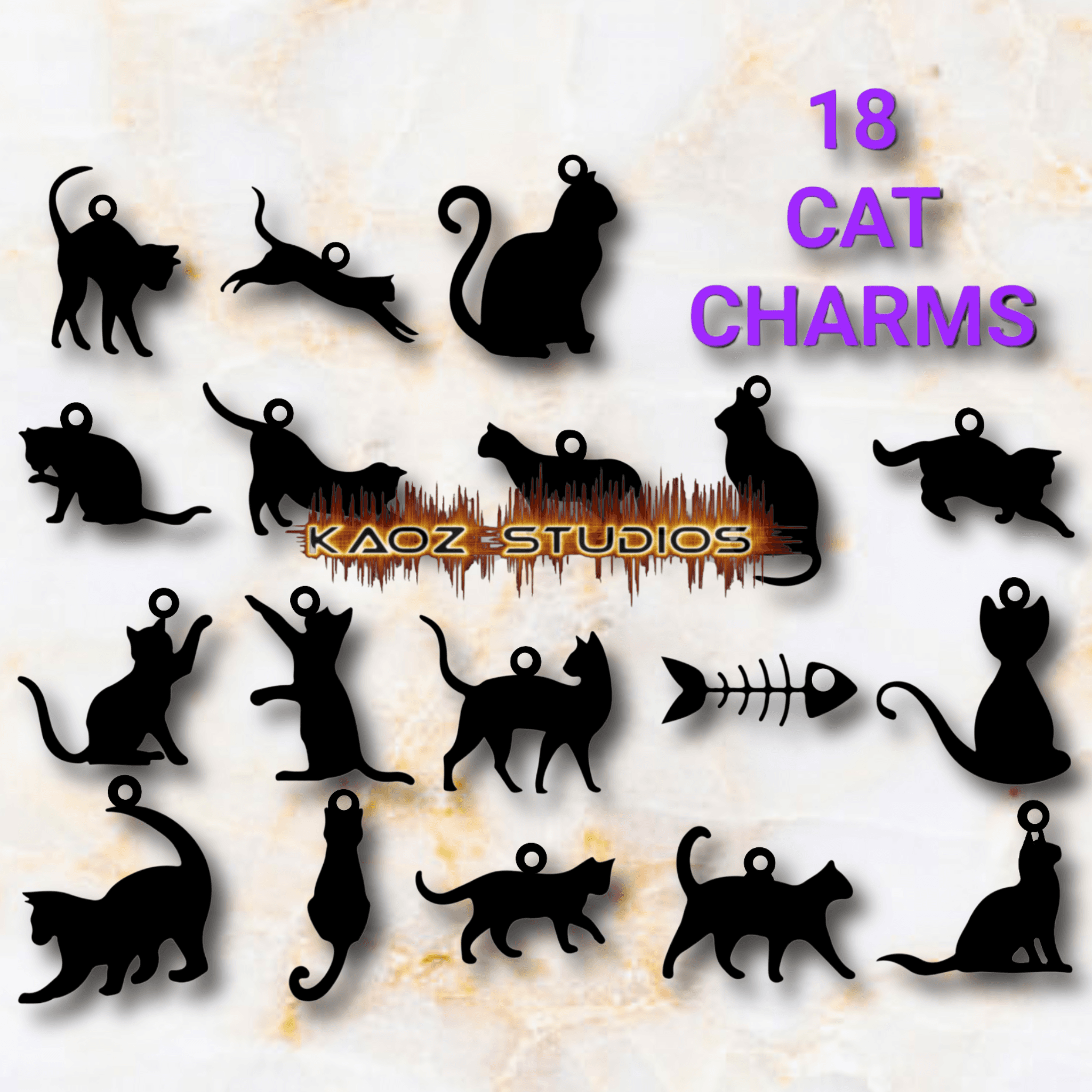 18 christmas cat charms pack kitty pendants kitten jewelry 3d model