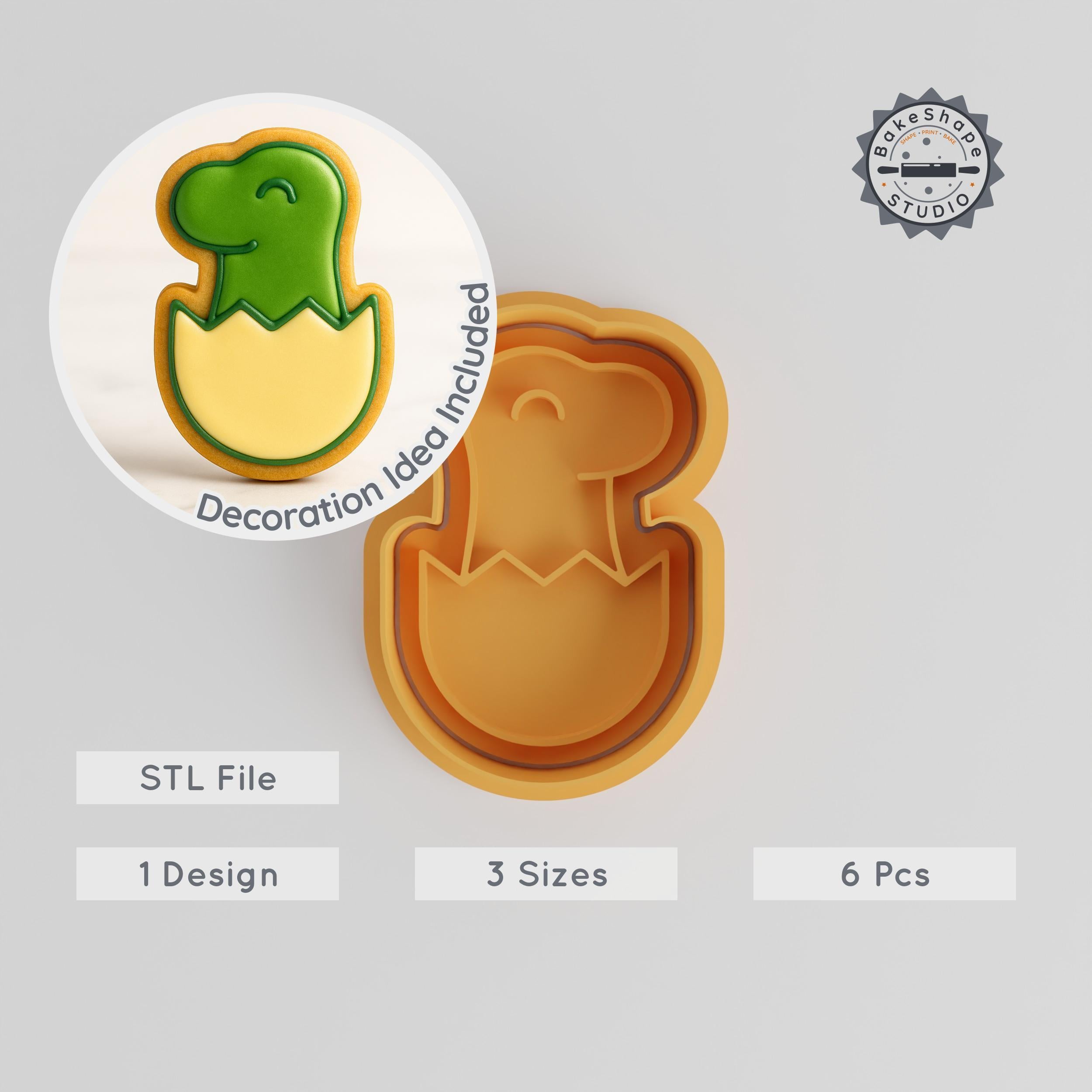 Dinosaur Egg Cookie Cutter & Stamp Set, Animal Baking Tool, Prehistoric, Jurassic, 6 Piece Bundle, S/M/L Sizes PRODUCT_64 3d model