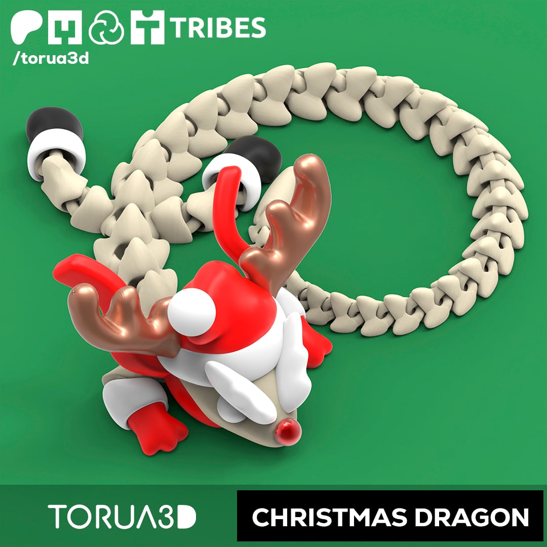 Articulated Christmas Dragon 015 - Print in place - No supports - STL 3d model