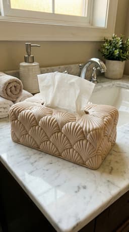 Modern Scalloped Shell Tissue Box Cover - Art Deco Minimalist Rectangular Tissue Holder for Home & B 3d model