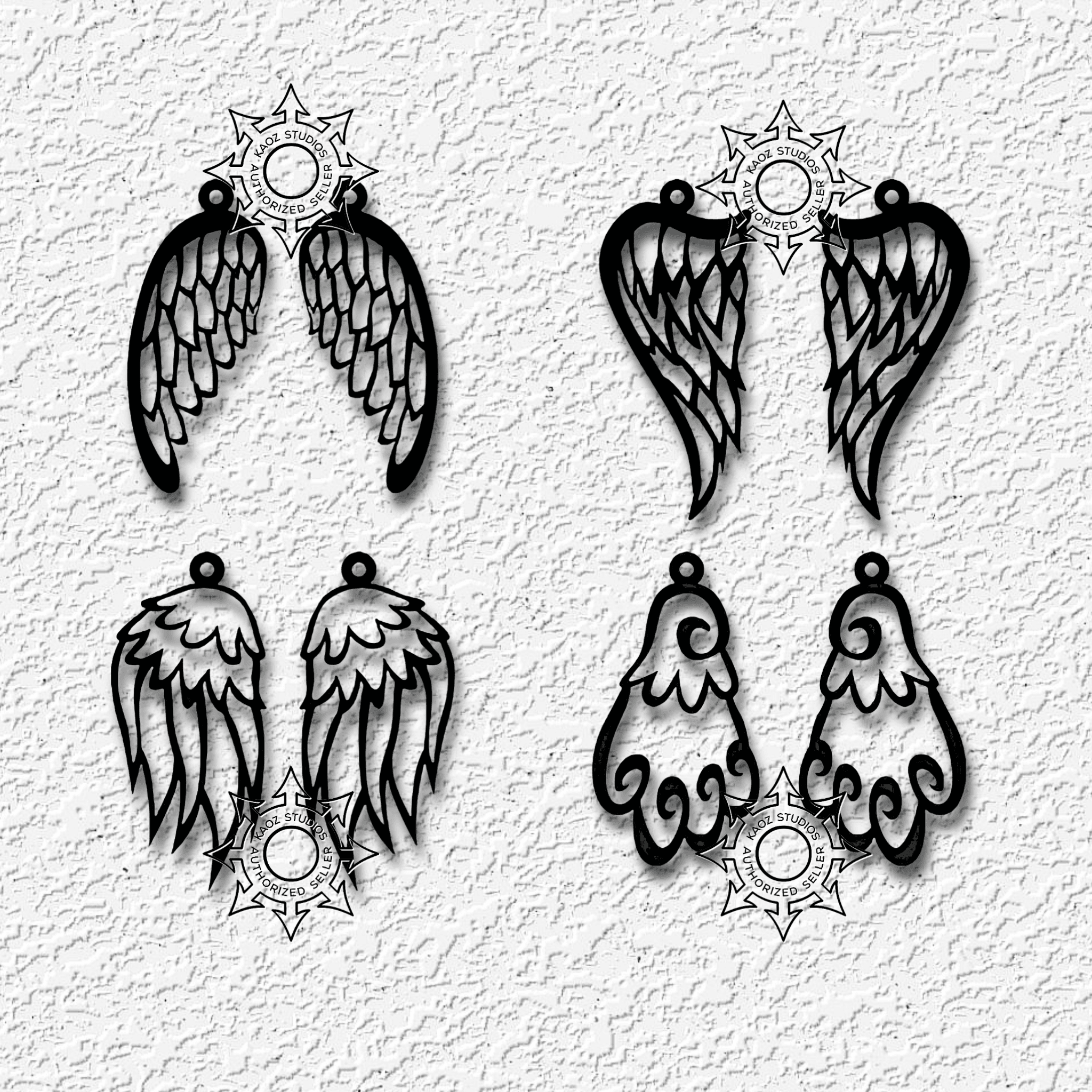 4 pairs of wing earrings gothic costume jewelry 3d model