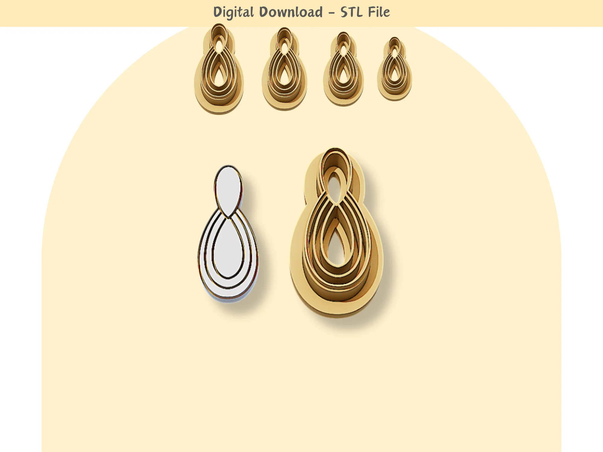 Abstract Dangle Clay Cutter for Polymer Clay | Digital STL File | Clay Tools | 4 Sizes Clay Cutters 3d model